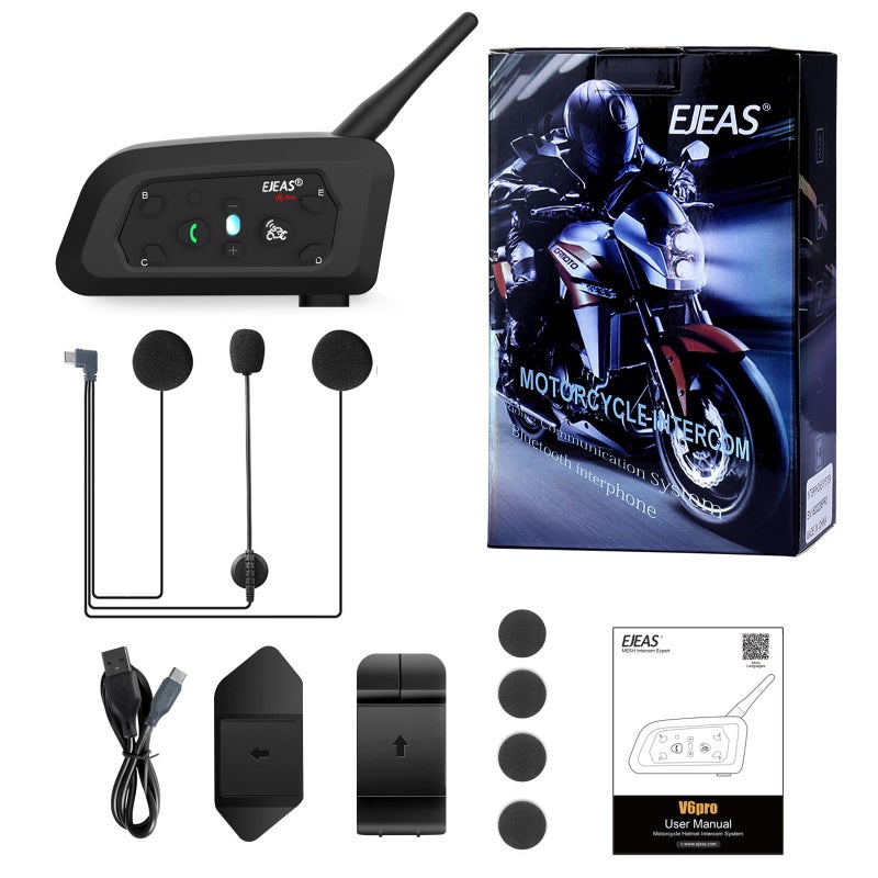 EJEAS V6 Motorcycle Bluetooth Headset, 2 Riders Motorcycle Intercom Helmet Communication System with Noise Reduction and Bluetooth 5.1 for Motorcycling Skiing and Climbing (1 Pack) - Image 5